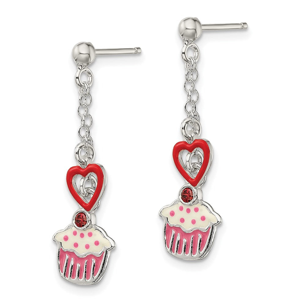 Sterling Silver Polished Enamel Garnet Heart u0026 Cupcake Post Earrings