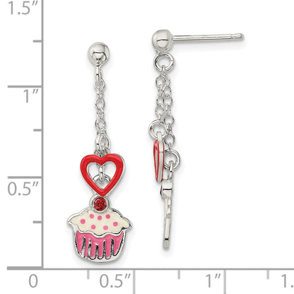 Sterling Silver Polished Enamel Garnet Heart u0026 Cupcake Post Earrings