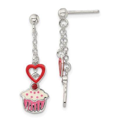 Sterling Silver Polished Enamel Garnet Heart u0026 Cupcake Post Earrings