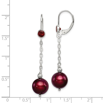 Sterling Silver Garnet u0026 9-10mm Cranberry FWC Pearl Leverback Earrings