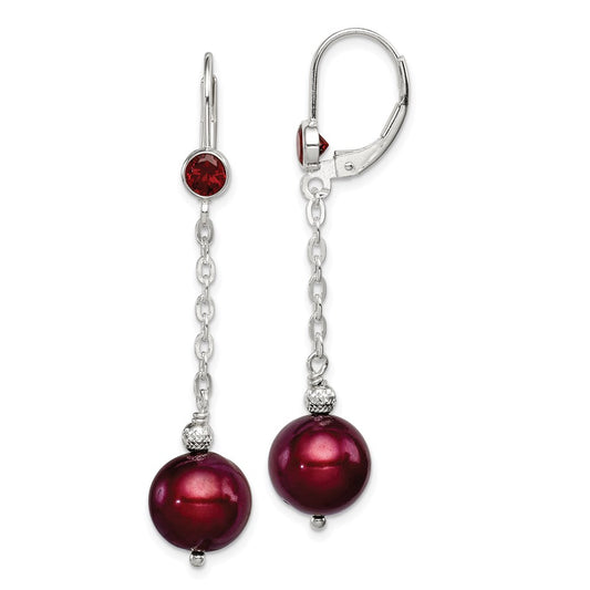 Sterling Silver Garnet u0026 9-10mm Cranberry FWC Pearl Leverback Earrings