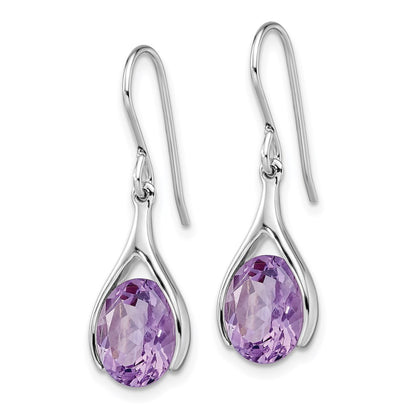 Sterling Silver Rhodium-plated Amethyst Shepherds Hook Earrings