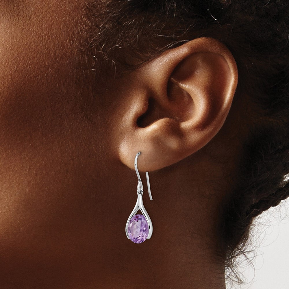 Sterling Silver Rhodium-plated Amethyst Shepherds Hook Earrings