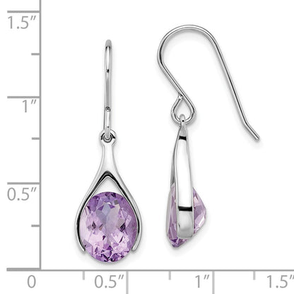 Sterling Silver Rhodium-plated Amethyst Shepherds Hook Earrings