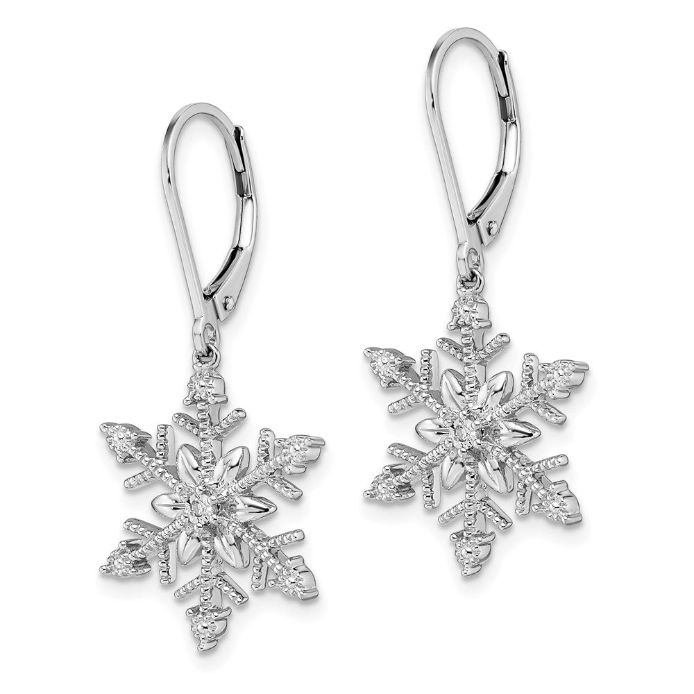 Sterling Silver Rhodium Diamond Snowflake Leverback Earrings