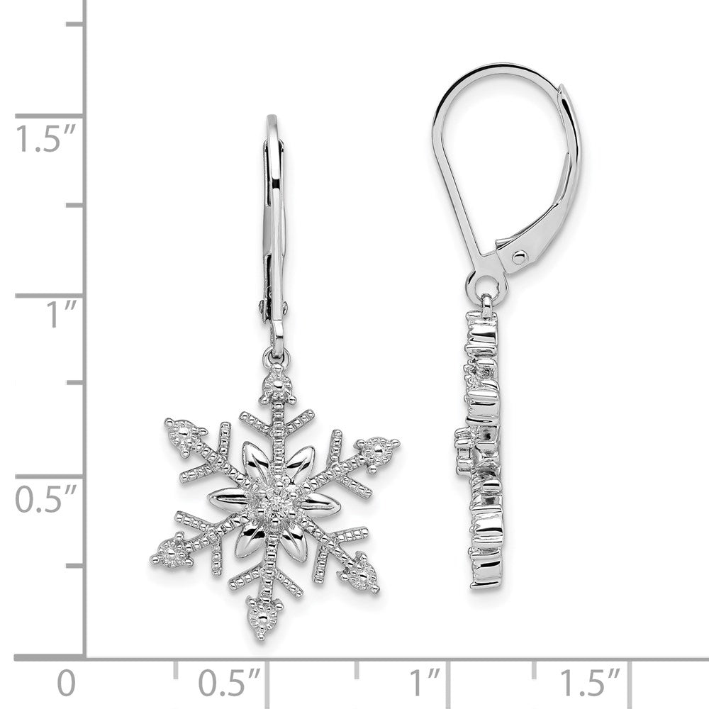 Sterling Silver Rhodium Diamond Snowflake Leverback Earrings