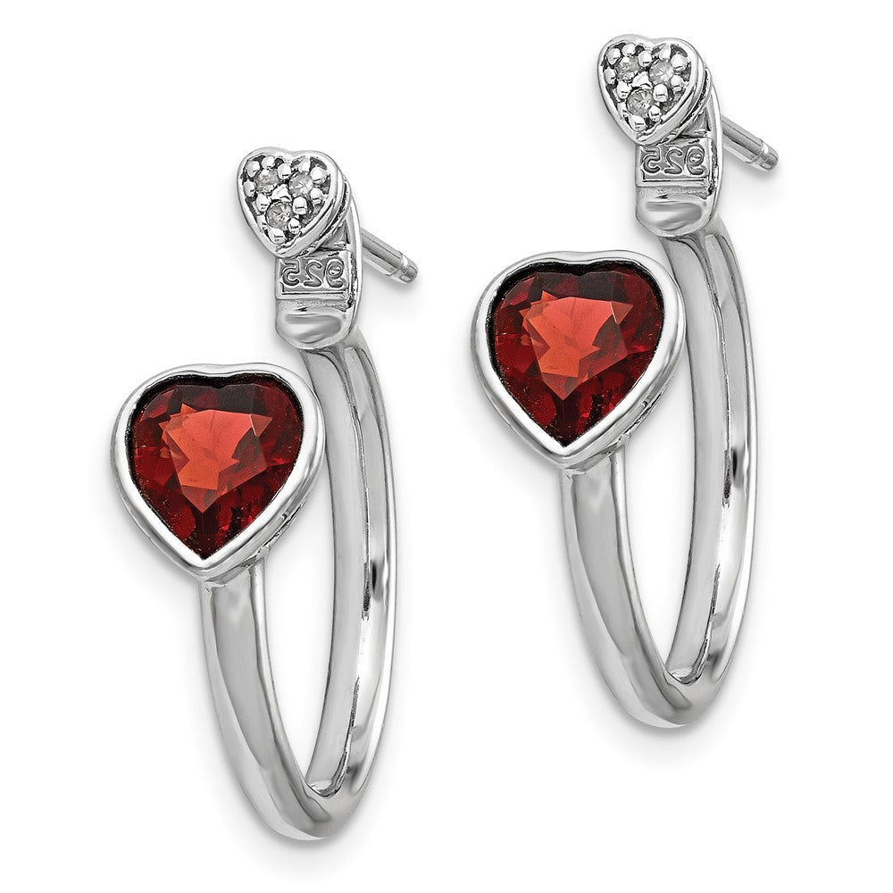 Sterling Silver Diamond u0026 Garnet Heart Front u0026 Back Post Earrings