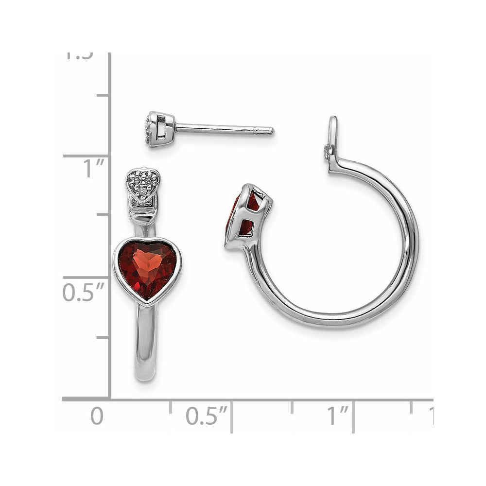 Sterling Silver Diamond u0026 Garnet Heart Front u0026 Back Post Earrings
