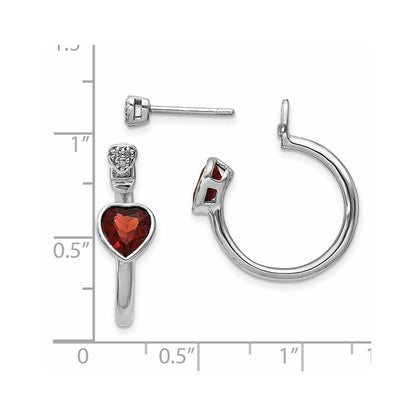 Sterling Silver Diamond u0026 Garnet Heart Front u0026 Back Post Earrings