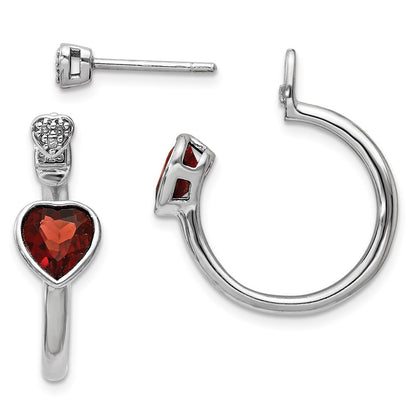 Sterling Silver Diamond u0026 Garnet Heart Front u0026 Back Post Earrings