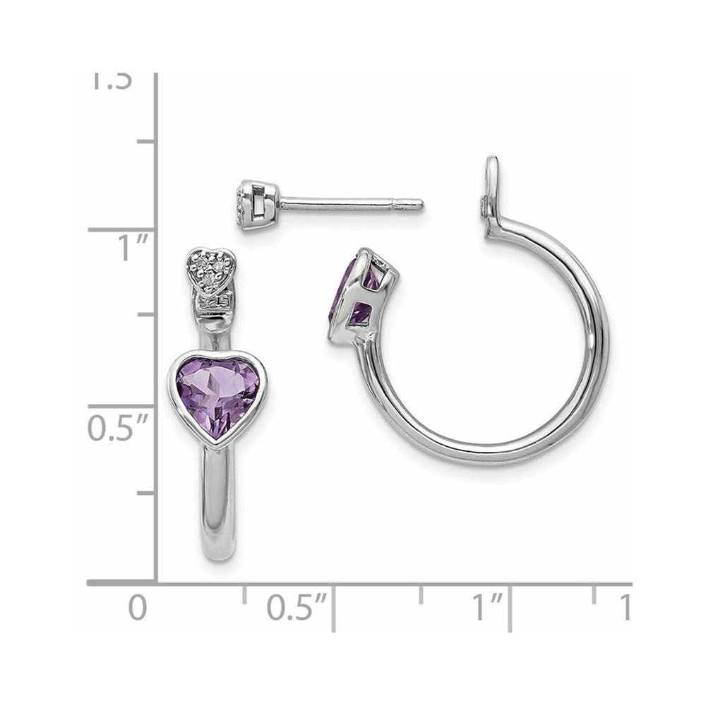 Sterling Silver Diamond u0026 Pink Amethyst Heart Front u0026 Back Post Earrings