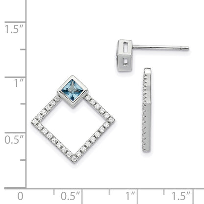 Sterling Silver RH-plated CZ Jackets w/5mm Square Spinel Earrings