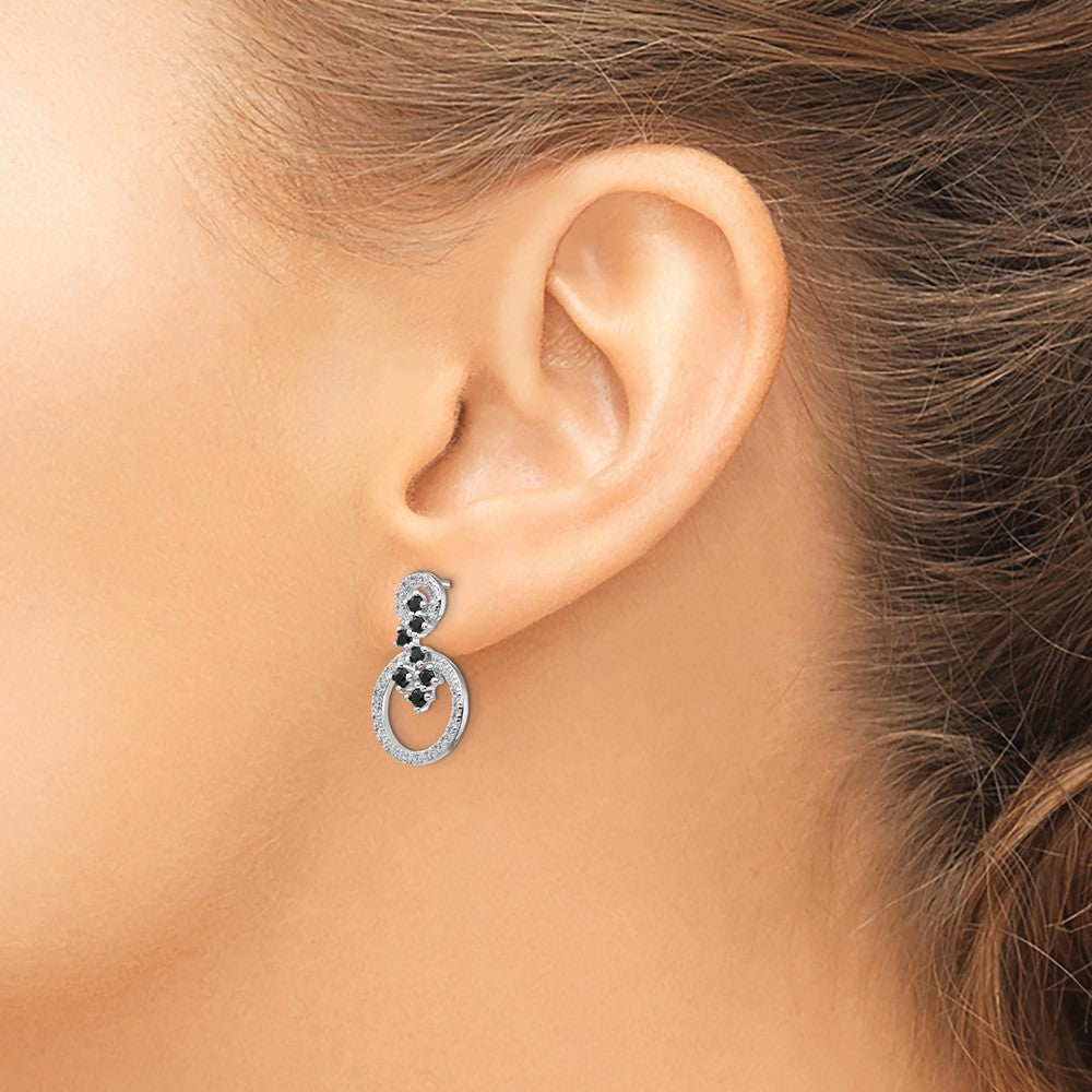 Sterling Silver Rhodium-plated CZ and Spinel 2-Circle Post Earrings