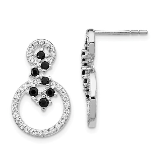 Sterling Silver Rhodium-plated CZ and Spinel 2-Circle Post Earrings