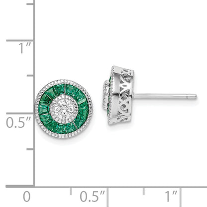 Sterling Silver Rhodium-plated CZ and Lab Cr.Green Spinel Earrings