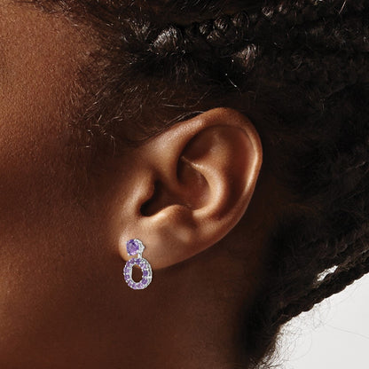 Sterling Silver Polished 5mm Amethyst Studs with Dangle Earring Jackets