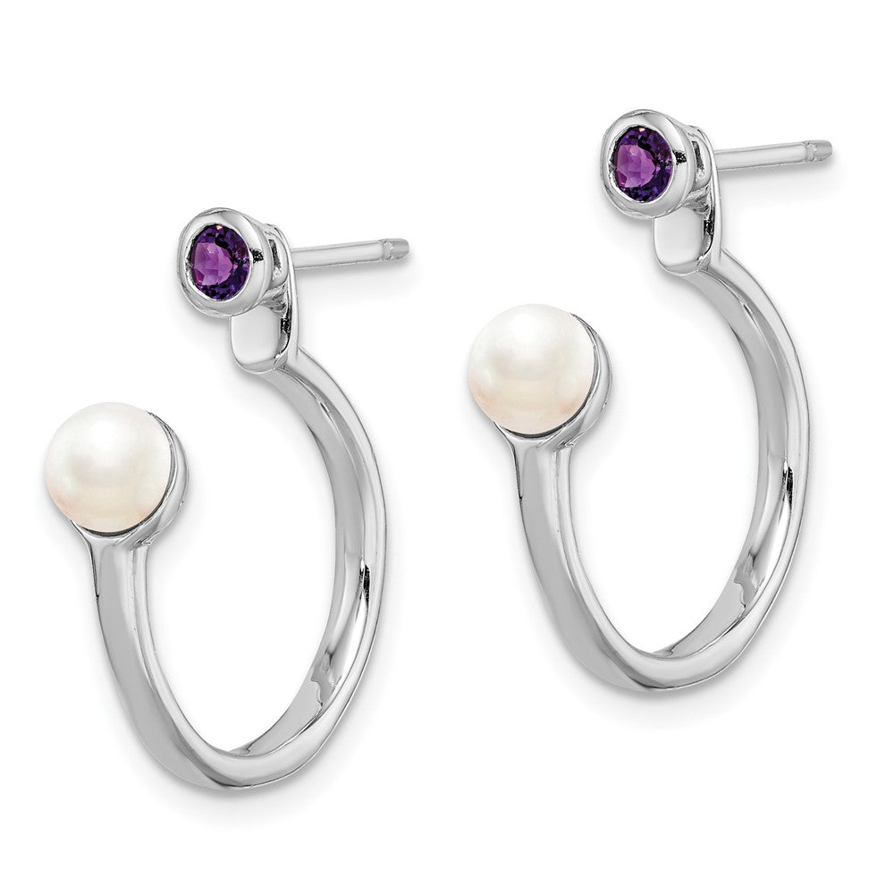 Sterling Silver Rhodium-plate FWC Pearl u0026 Amethyst Front u0026 Back Earrings
