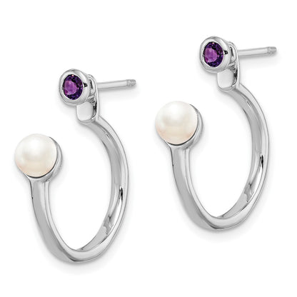 Sterling Silver Rhodium-plate FWC Pearl u0026 Amethyst Front u0026 Back Earrings