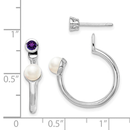 Sterling Silver Rhodium-plate FWC Pearl u0026 Amethyst Front u0026 Back Earrings