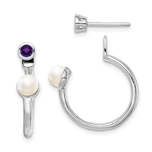 Sterling Silver Rhodium-plate FWC Pearl u0026 Amethyst Front u0026 Back Earrings