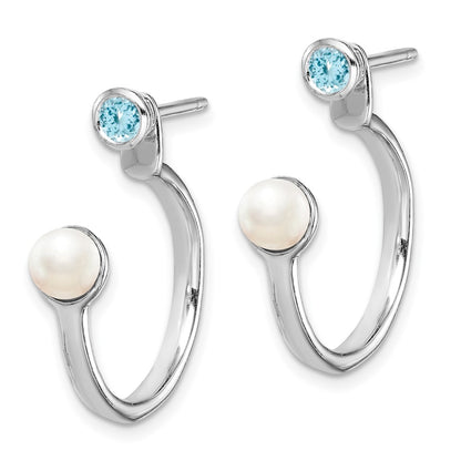 Sterling Silver Rhodium-plate FWC Pearl Light Swiss BT Front u0026 Back Earring