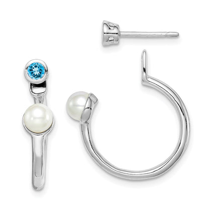 Sterling Silver Rhodium-plate FWC Pearl Light Swiss BT Front u0026 Back Earring
