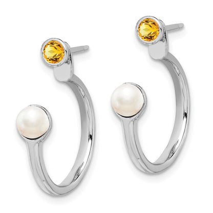 Sterling Silver Rhodium-plated FWC Pearl Citrine Front u0026 Back Post Earrings