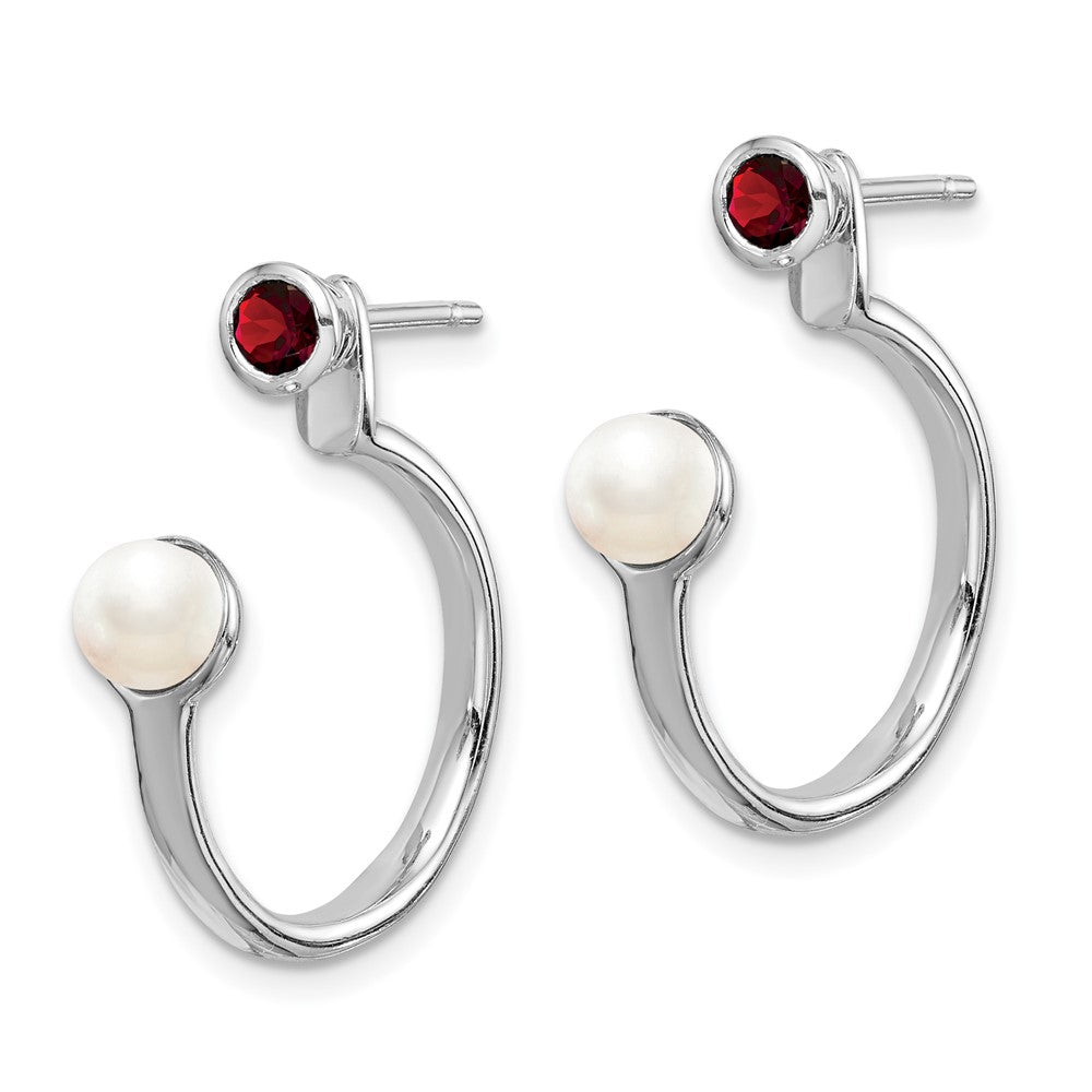 Sterling Silver Rhodium-plated FWC Pearl u0026 Garnet Front u0026 Back Post Earring