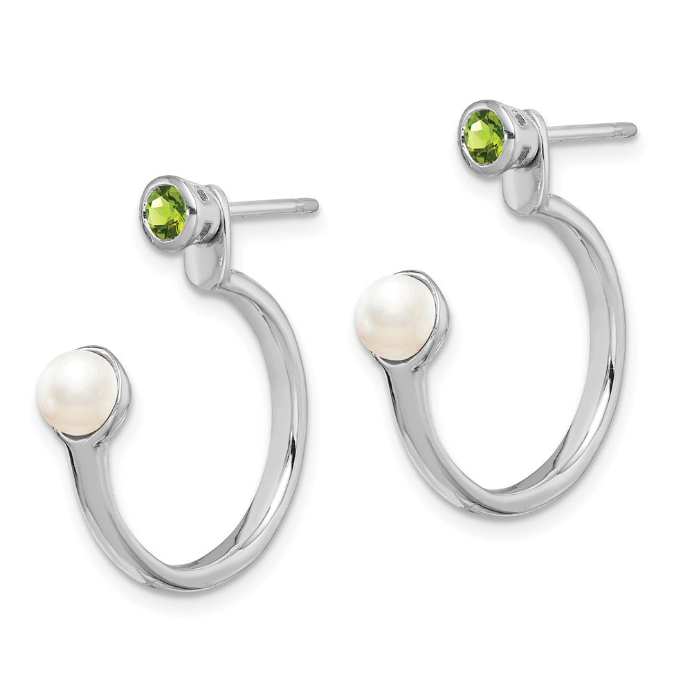 Sterling Silver Rhodium-plated FWC Pearl Peridot Front u0026 Back Post Earrings