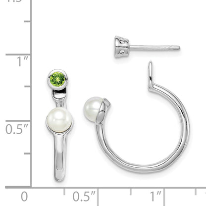 Sterling Silver Rhodium-plated FWC Pearl Peridot Front u0026 Back Post Earrings
