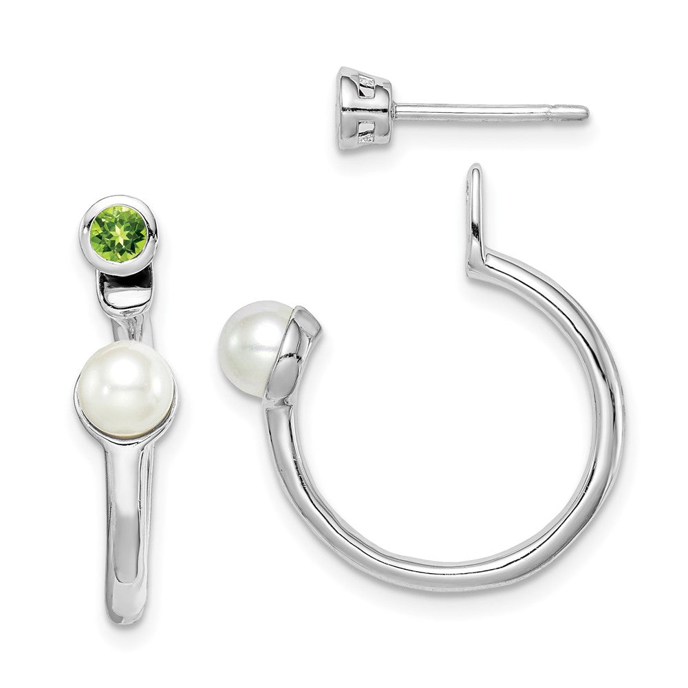 Sterling Silver Rhodium-plated FWC Pearl Peridot Front u0026 Back Post Earrings