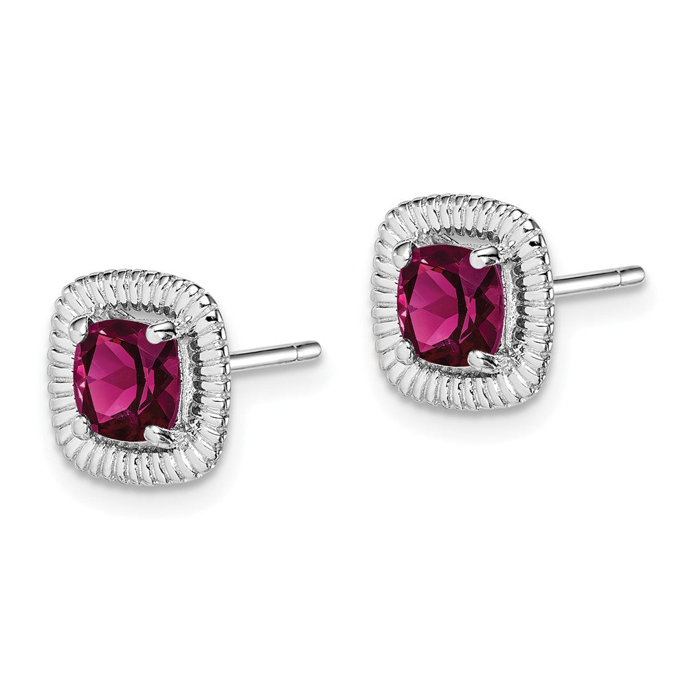 Sterling Silver Rhod-plat Rhodolite Garnet Square Post Earrings