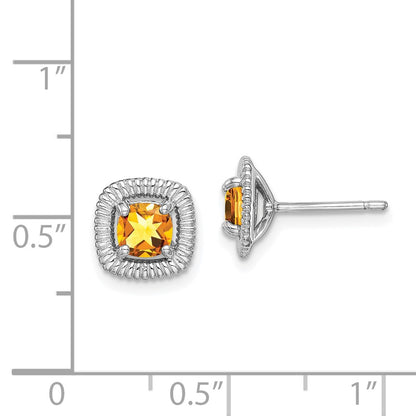 Sterling Silver Rhod-plat Citrine Square Post Earrings