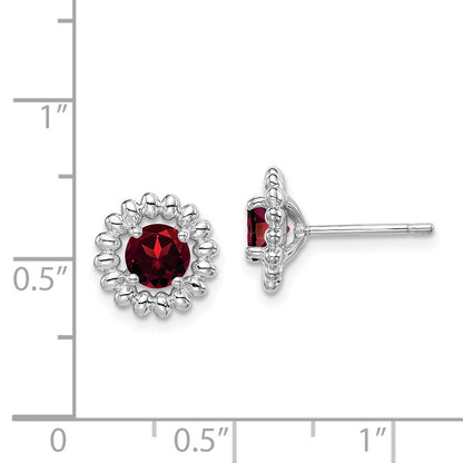 Sterling Silver Rhod-plat Garnet Earrings