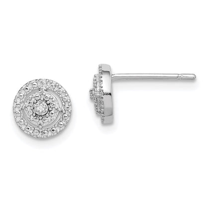 Sterling Silver RH-plated Polished u0026 Textured Diamond Circle Post Earrings