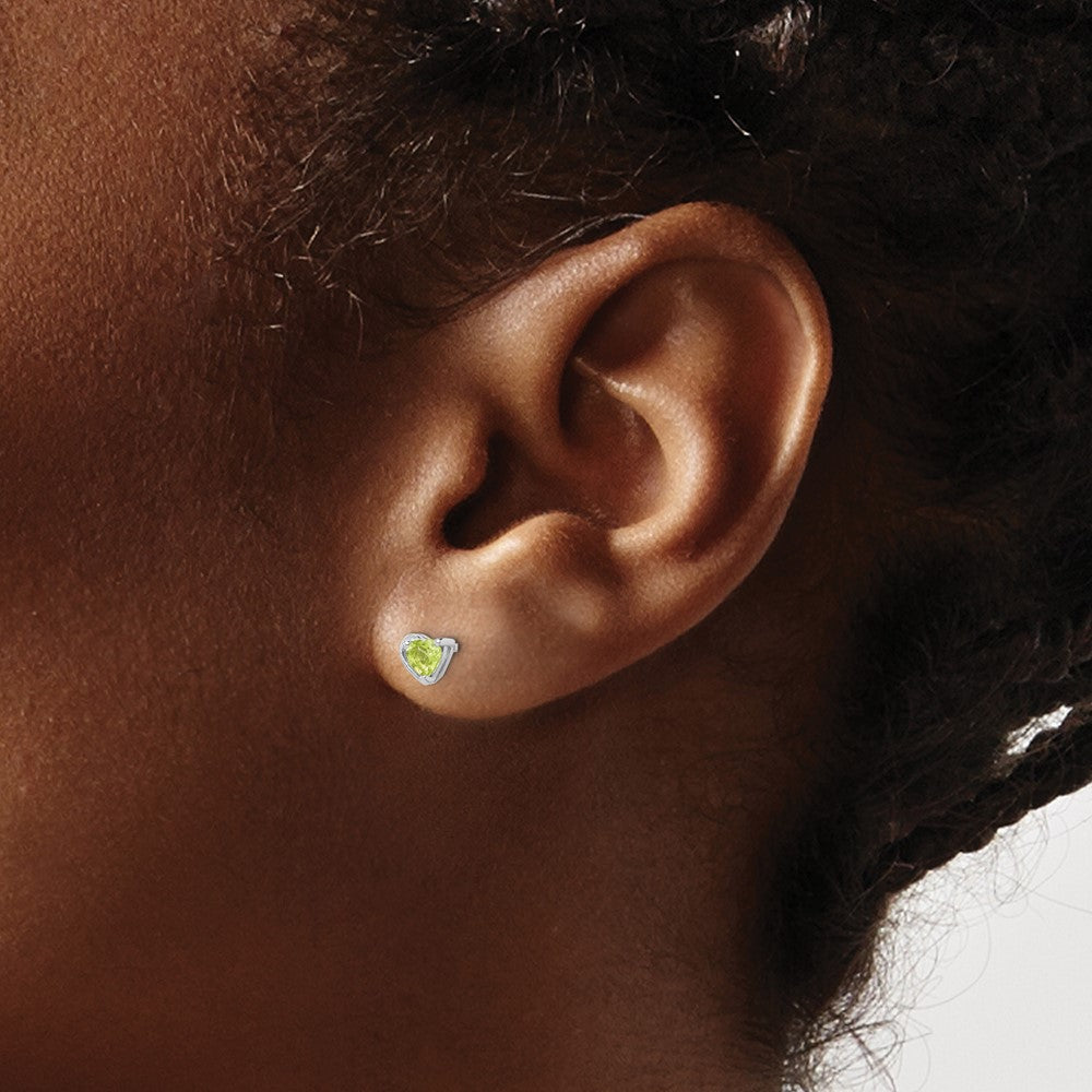 Sterling Silver Rhod-plated Peridot Heart Post Earrings
