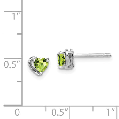 Sterling Silver Rhod-plated Peridot Heart Post Earrings