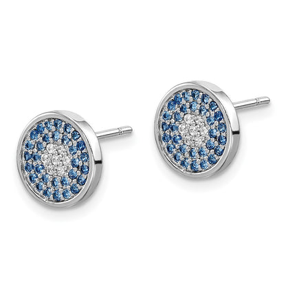 Sterling Silver Rhodium plated Blue Spinel and CZ Post Earrings