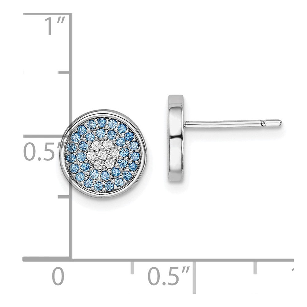 Sterling Silver Rhodium plated Blue Spinel and CZ Post Earrings