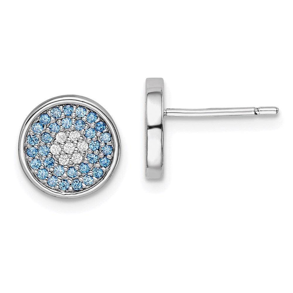 Sterling Silver Rhodium plated Blue Spinel and CZ Post Earrings