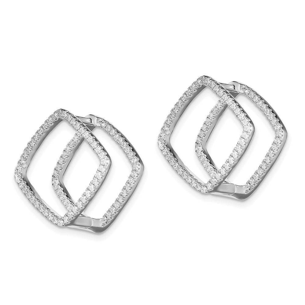 Sterling Silver Rhodium-plated CZ Square Hinged In/Out Earrings