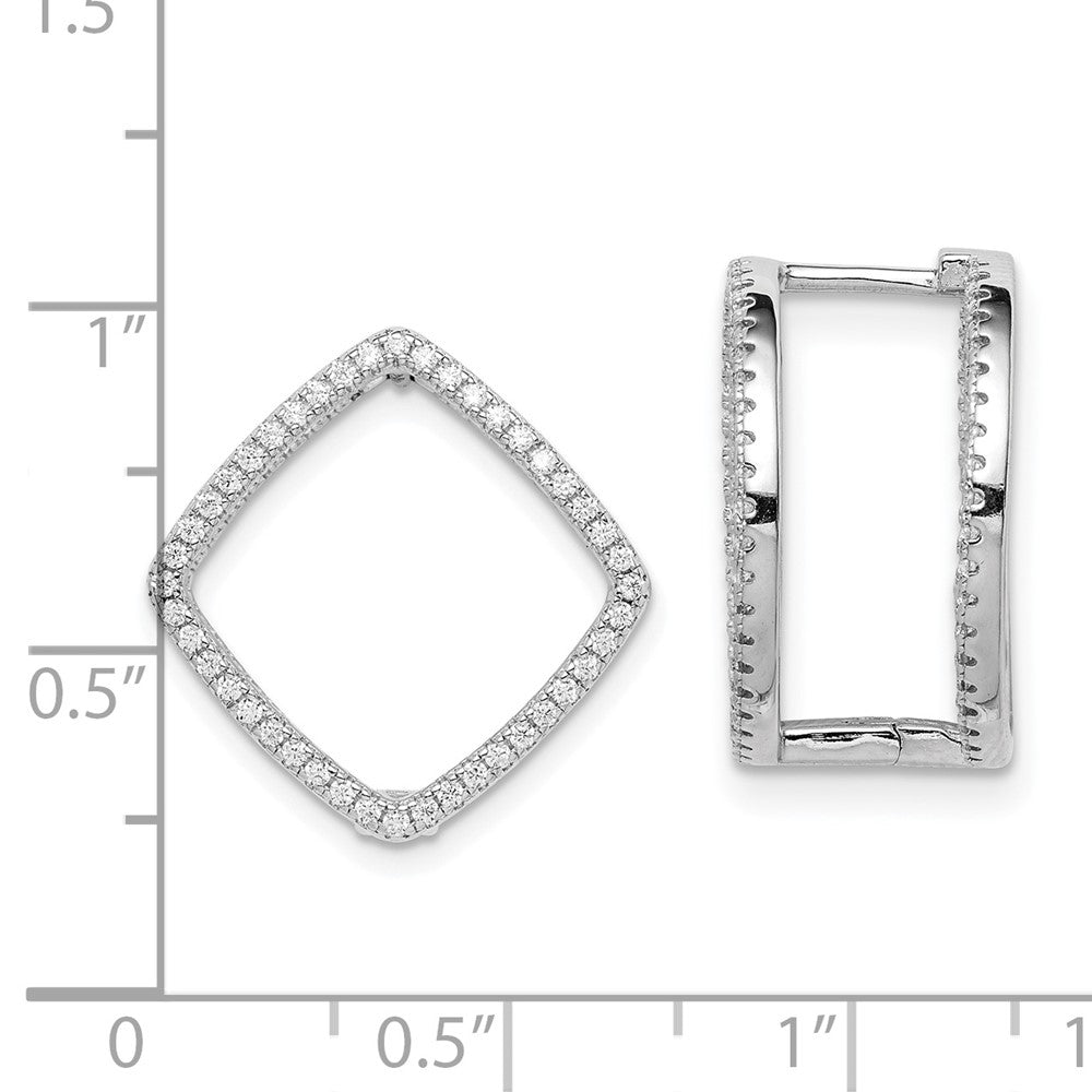 Sterling Silver Rhodium-plated CZ Square Hinged In/Out Earrings