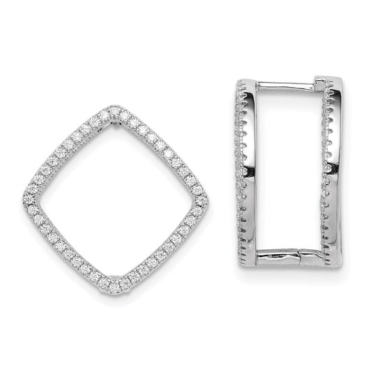 Sterling Silver Rhodium-plated CZ Square Hinged In/Out Earrings