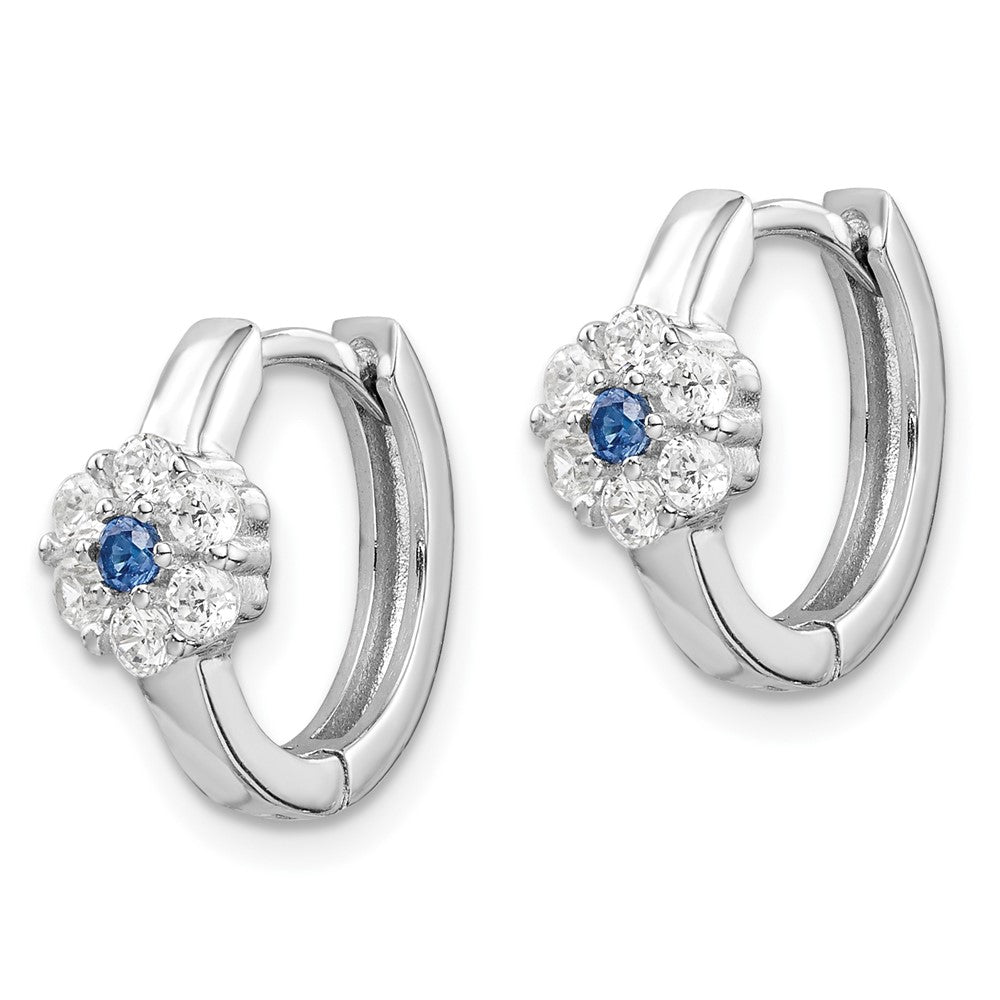 Sterling Silver Rhod-plated Created Spinel/CZ Flower Hoop Earrings