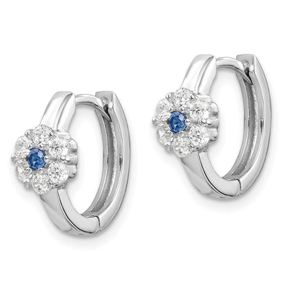 Sterling Silver Rhod-plated Created Spinel/CZ Flower Hoop Earrings