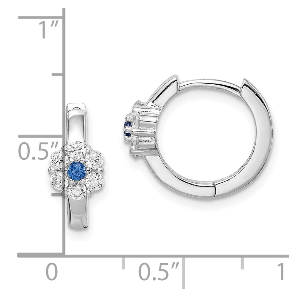 Sterling Silver Rhod-plated Created Spinel/CZ Flower Hoop Earrings