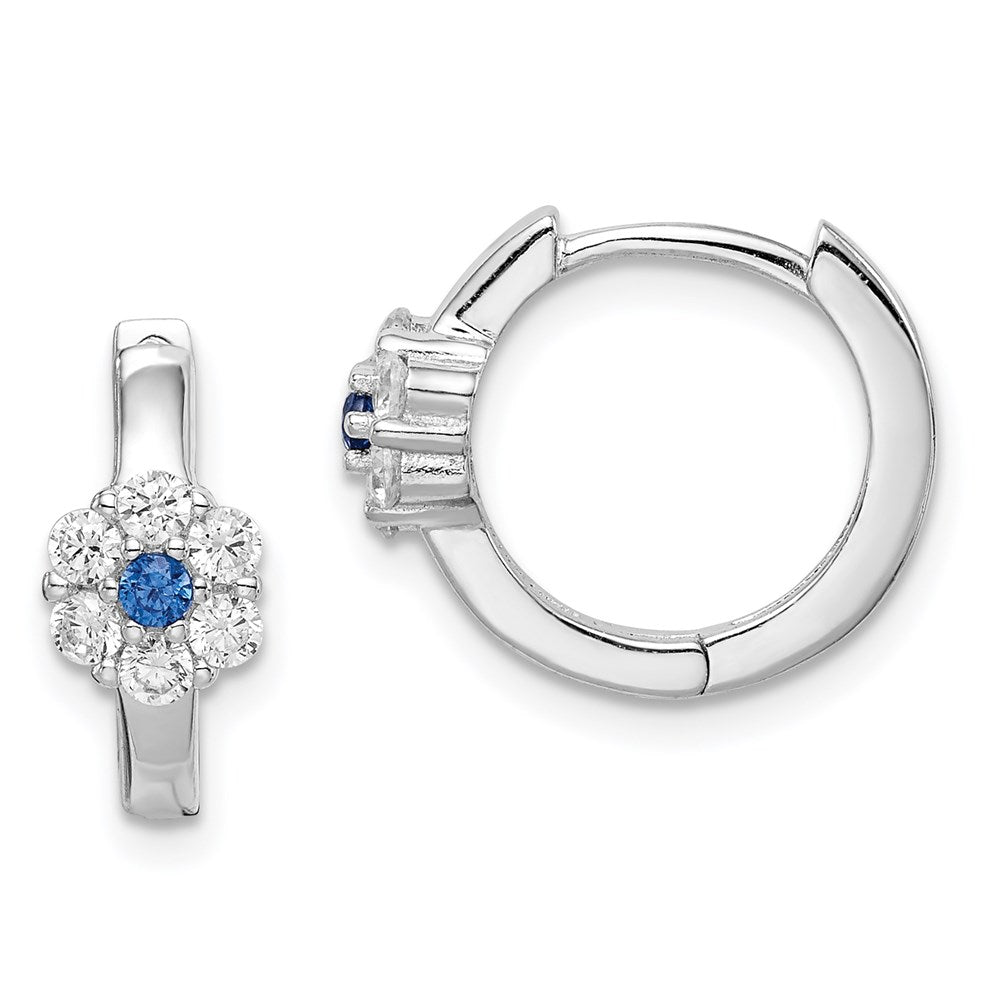Sterling Silver Rhod-plated Created Spinel/CZ Flower Hoop Earrings