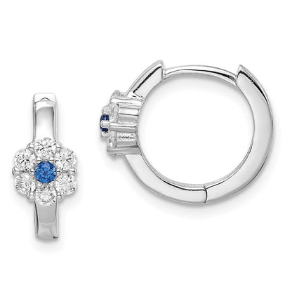 Sterling Silver Rhod-plated Created Spinel/CZ Flower Hoop Earrings