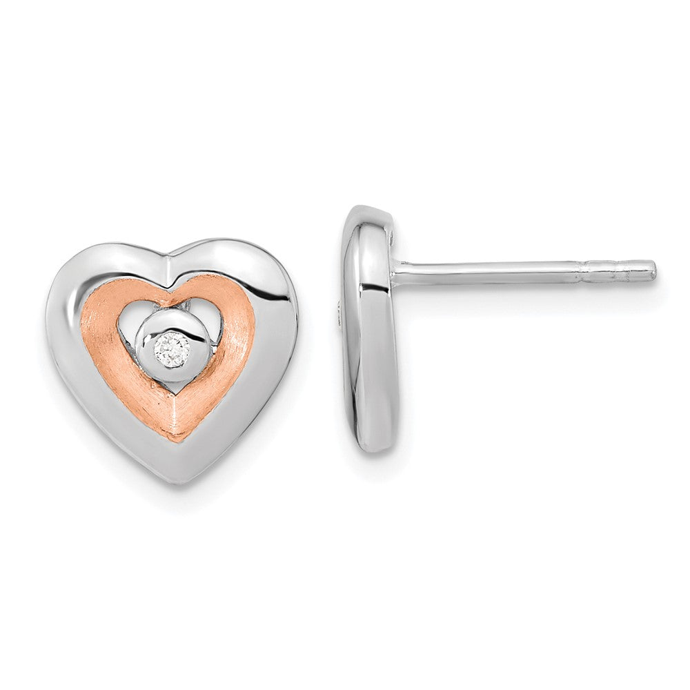 Sterling Silver RH-plated u0026 Rose Gold-plated Diamond Heart Post Earrings