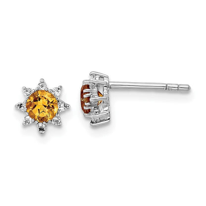 Sterling Silver RH .5CI Citrine u0026 .1WT White Topaz Post Earrings